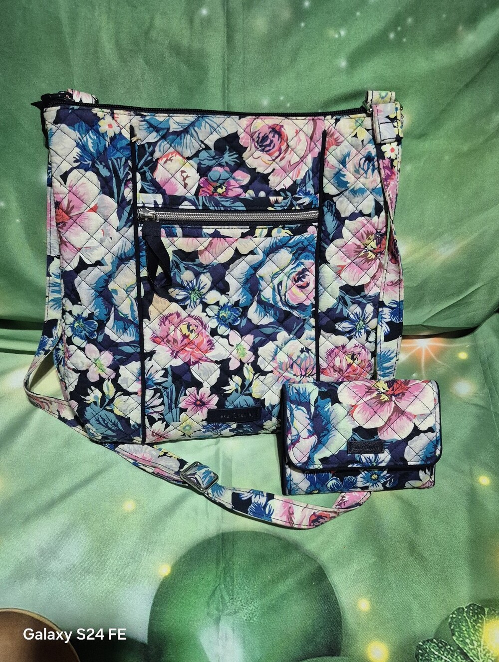 Rare Vintage Vera Bradley Navy Floral Quilted Crossbody with Matching Wallet